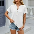 thumbnail image 1 of Wycnly Summer Tops for Women T Shirts for Women Breathable Comfy Roll Sleeve Button up Blouses Fashion Solid Tee Tops Ladies V-Neck Short Sleeve Tunic Top, 1 of 7