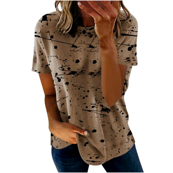 Wycnly Summer Tops for Women Workout Tops for Women Loose Fit Tie Dye Tunic Top 2025 Fashion Graffiti Print T Shirts Ladies V-Neck Short Sleeve T-Shirts