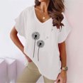 thumbnail image 1 of Wycnly Summer Tops for Women Womens Tops Loose Breathable Comfy Cotton Linen Tees Fashion Dandelion Print Shirt Ladies V-Neck Short Sleeve Shirts, 1 of 4