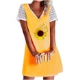 thumbnail image 1 of Wycnly Sundresses for Women Short Sleeve V-Neck Sunflower Print Mini Dresses Sexy Lace Trim Swing Tunic Tshirt Short Sun Summer Dress Yellow xl Clearance Under $5, 1 of 3