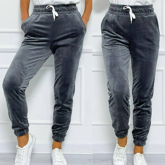 Wycnly Womens Sweatpants Winter Sweatpants for Women Casual Solid Cozy Soft Warm Velvet Jogger Pants High Waist Drawstring Workout Sports Pocket Long Pants Trousers Fall