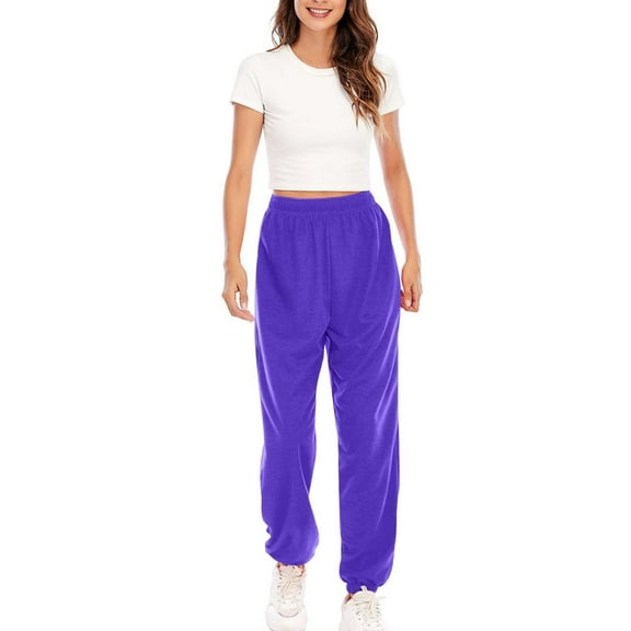 Wycnly Sweatpants for Women Womens Sweatpants Casual Solid Elastic Waist Workout Sports Long Jogger Pants Lightweight Loose Straight Leg Leisure Pants Trousers Under $5
