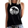 thumbnail image 1 of Wycnly Tank Top for Women Coconut Tree Print Summer Round Neck Sleeveless T Shirts Beach Holiday Hawaiian Style Loose Racerback Vest Blouses Black l Clearance Under $5, 1 of 5
