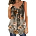 thumbnail image 1 of Wycnly Tank Top for Women Floral Print Summer V-Neck Sleeveless T Shirts Button Pleated Swing Tunic Blouses Breathable Henley Shirts Vest Coffee xl Under $5, 1 of 3