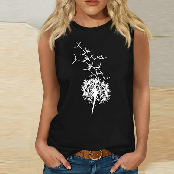 Wycnly Tank Top for Women Gym Tops for Women Loose Fit Breathable Workout Tank Tops Tees Cute Dandelion Print Sleeveless Shirts Girls Sleeveless Shirt