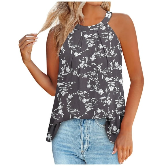 Wycnly Tank Top for Women Gym Tops for Women Plus Size Pleated Swing Loose Fit Strap Top Blouses Trendy Floral Print Sleeveless Tee Shirts Ladies Sleeveless Shirt