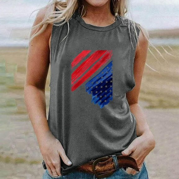 Wycnly Tank Top for Women Sleeveless Tops for Women 4th of July Independency Day Loose Patriotic Tank Tops Fashion US Flag Print Sleeveless T-shirt Girls Sleeveless Shirt