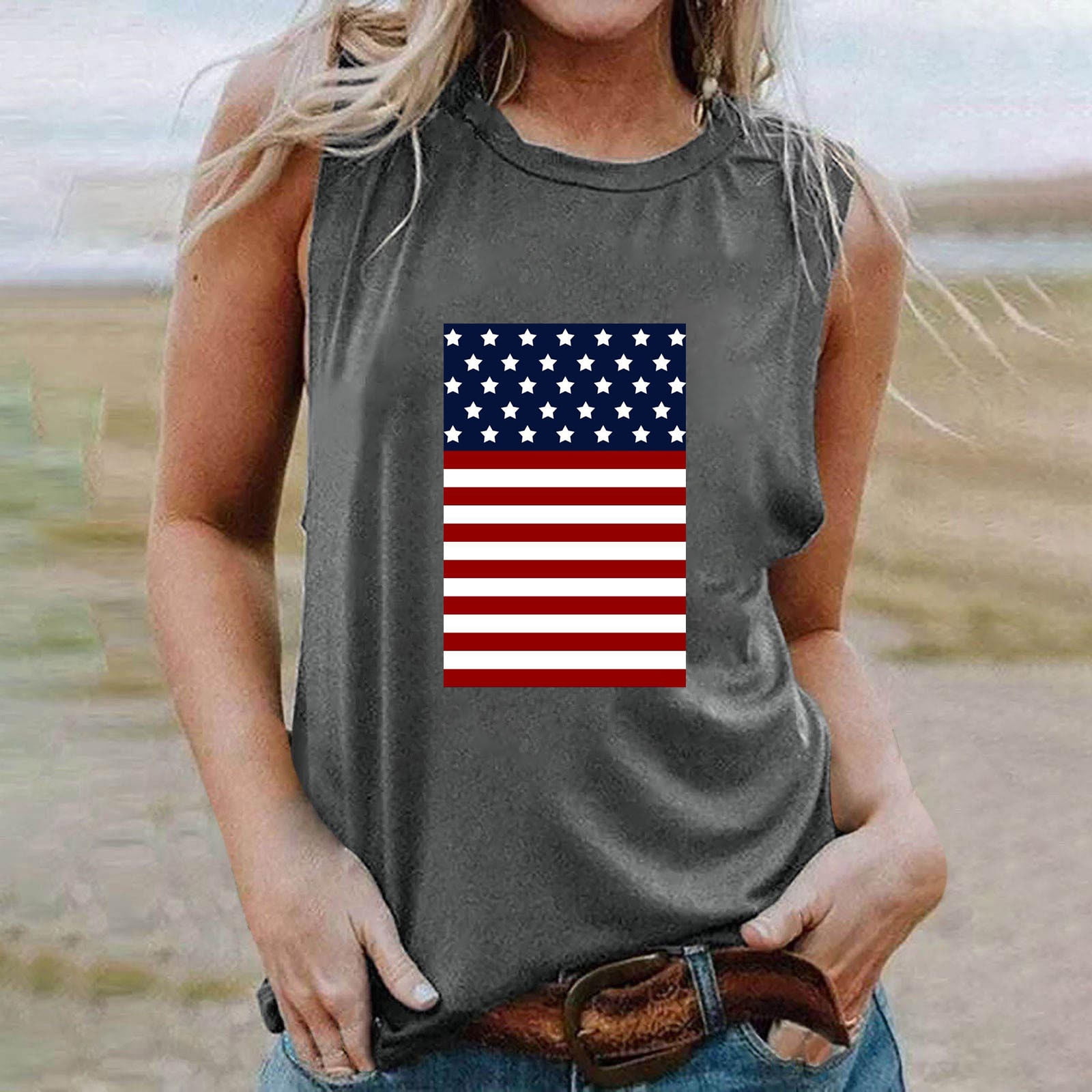 Women's American Flag Criss-Cross Back Tank Top - Patriotic Sleeveless Shirt For 4th Of July, Summer - View #9