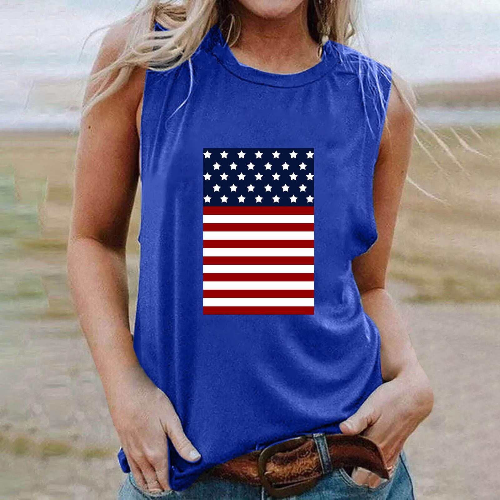 Women's American Flag Sequin Tank Top – USA Star Sleeveless Tee For 4th Of July & Summer - View #2