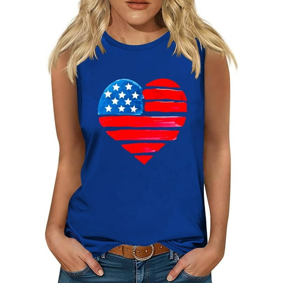 Wycnly Tank Top for Women Summer Tops Independence Day Loose Fourth of July Patriotic Shirts Fashion Heart Print Sleeveless Blouses Girls Sleeveless Shirt