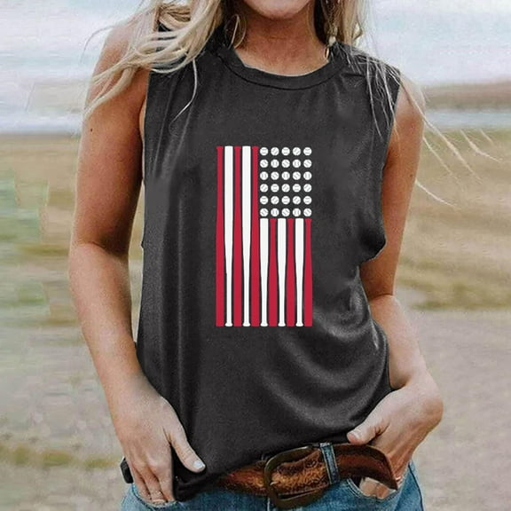 Wycnly Tank Top for Women Summer Tops for Women Loose Independency Day Patriotic 4th of July Tops Casual Striped Print Sleeveless Tees Ladies Sleeveless Shirt