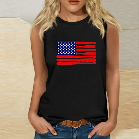 Wycnly Tank Top for Women Tank Top for Women Independence Day 4th of July Patriotic Shirts Fashion US Flag Print Sleeveless T Shirts Ladies Sleeveless Shirt