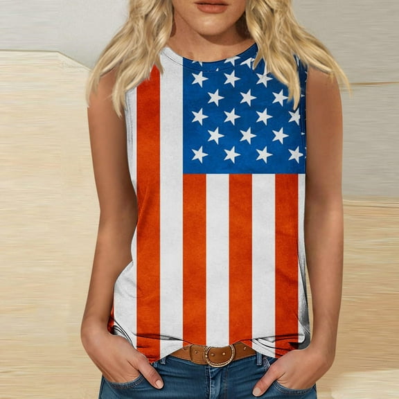 Wycnly Tank Top for Women Tank Top for Women Independence Day Patriotic Fourth of July Tank Tops Trendy US Flag Print Sleeveless Shirts Ladies Sleeveless Shirt