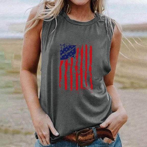 Wycnly Tank Top for Women Tank Top for Women Independency Day Patriotic Loose 4th of July Shirts 2025 Casual US Flag Print Sleeveless Blouses Ladies Sleeveless Shirt