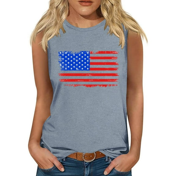 Wycnly Tank Top for Women Tank Tops Independence Day Loose Patriotic Fourth of July Shirts Fashion US Flag Print Sleeveless Shirts Ladies Sleeveless Shirt