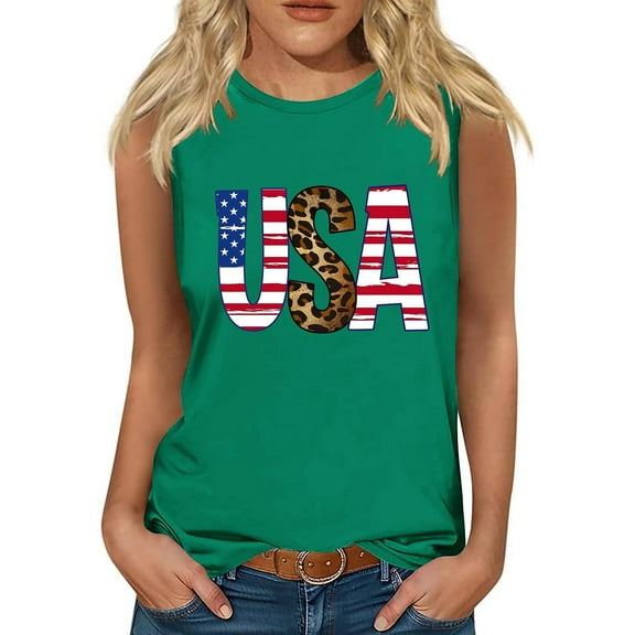 Wycnly Tank Top for Women Tank Tops Women Independence Day Loose Patriotic 4th of July Shirts Cute USA Letter Print Sleeveless Tops Ladies Sleeveless Shirt