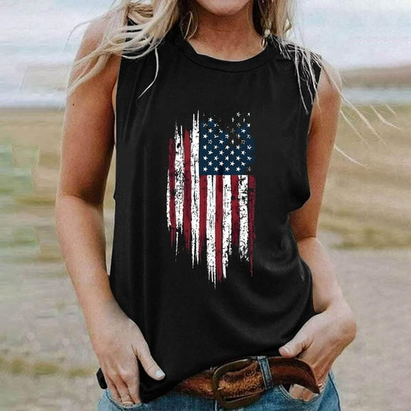 Wycnly Tank Top for Women White Tank Top Loose Independency Day Patriotic 4th of July Tops Trendy US Flag Print Sleeveless Tee Shirts Ladies Sleeveless Shirt