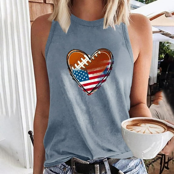 Wycnly Tank Top for Women Womens Tank Tops Basic Fit Independence Day 4th of July Patriotic Tank Tops 2025 Casual Heart Print Sleeveless T Shirt Girls Sleeveless Shirt