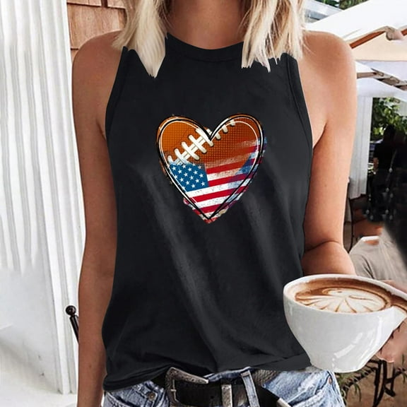 Wycnly Tank Top for Women Womens Tops Basic Fit Independence Day 4th of July Patriotic Tank Tops 2025 Fashion Heart Print Sleeveless T Shirts Ladies Sleeveless Shirt