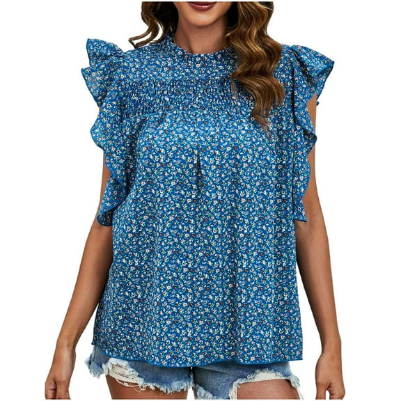 Wycnly Tank Top for Women Womens Tops Beach Boho Lightweight Ruffle Layer Tunic Blouses 2025 Casual Floral Print Sleeveless Tee Shirts Ladies Sleeveless Shirt