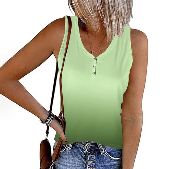Wycnly Tank Top for Women Womens Tops Comfy Breathable Button up Sports Knitted Ribbed Tank Trendy Gradient Print Sleeveless Shirts Ladies Sleeveless Shirt