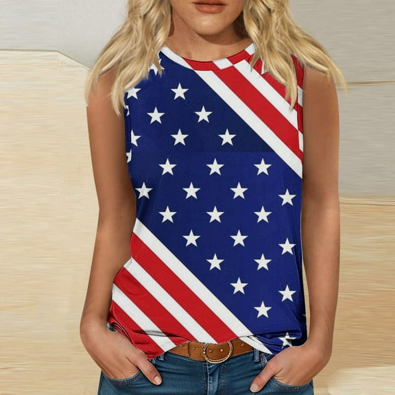 Wycnly Tank Top for Women Womens Workout Tops Independence Day Patriotic Fourth of July Shirts Cute Star Striped Print Sleeveless T Shirt Ladies Sleeveless Shirt