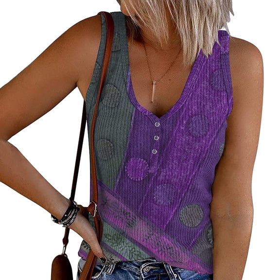 Wycnly Tank Top for Women Workout Tops for Women Plus Size Button up Slim Knitted Ribbed Tank Tops 2025 Fashion Ethnic Style Print Sleeveless Tops Ladies Sleeveless Shirt