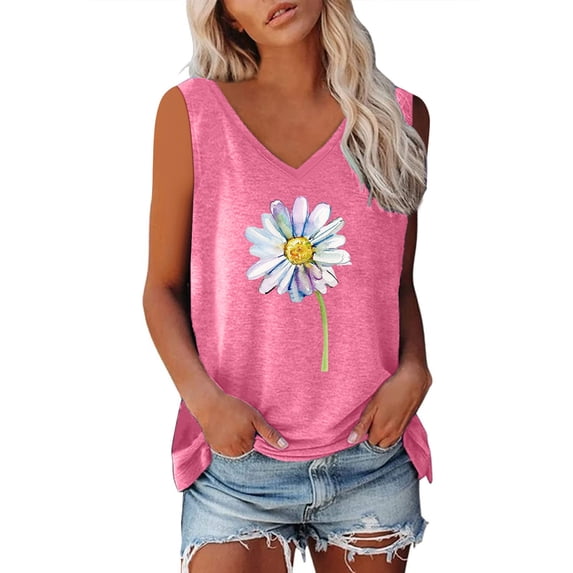 Wycnly Tank Top for Women Gym Tops for Women Sports Breathable Loose Fit Workout Tank Top Fashion Daisy Print Sleeveless Tees Girls Sleeveless Shirt