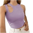 thumbnail image 1 of Wycnly Tank Top for Women Plain Summer Crewneck Sleeveless T Shirts Sexy Hollowed Solid Knitted Ribbed Slim Fit Blouse Vest Purple l Under $5, 1 of 7