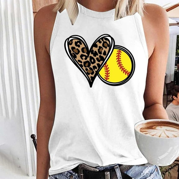 Wycnly Tank Top for Women Summer Tops Breathable Comfy Basic Fit Tank Blouses Cute Heart Print Sleeveless Shirt Girls Sleeveless Shirt