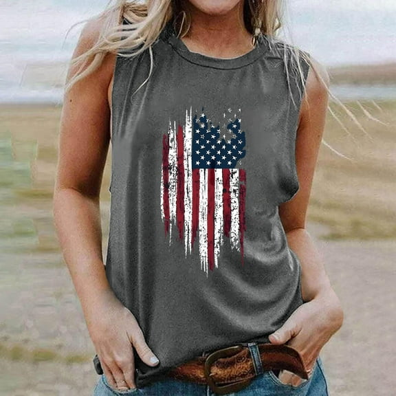 Wycnly Tank Top for Women Tank Top Loose Independency Day Patriotic 4th of July Tops Casual US Flag Print Sleeveless Tee Tops Girls Sleeveless Shirt