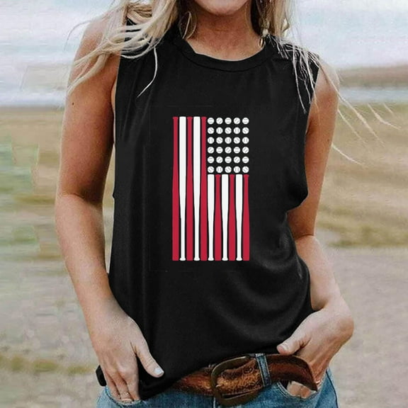 Wycnly Tank Top for Women Tank Top Loose Independency Day Patriotic 4th of July Tops Fashion Striped Print Sleeveless T-shirt Girls Sleeveless Shirt
