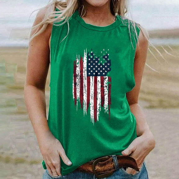 Wycnly Tank Top for Women Tank Top Loose Independency Day Patriotic 4th of July Tops Fashion US Flag Print Sleeveless Shirts Ladies Sleeveless Shirt