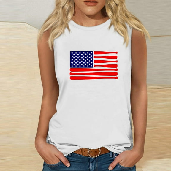 Wycnly Tank Top for Women Tank Tops Independence Day 4th of July Patriotic Shirts Casual US Flag Print Sleeveless Tops Ladies Sleeveless Shirt