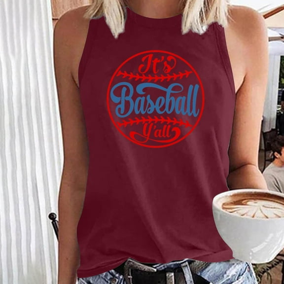 Wycnly Tank Top for Women Tank Tops Lightweight Comfy Basic Fit Tank Blouses Casual Baseball Print Sleeveless Tops Ladies Sleeveless Shirt