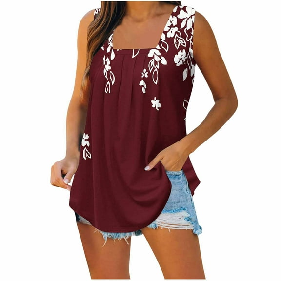Wycnly Tank Top for Women Tank Tops Loose Comfy Lightweight Pleated Swing Tank Tunic 2025 Casual Floral Print Sleeveless Top Girls Sleeveless Shirt