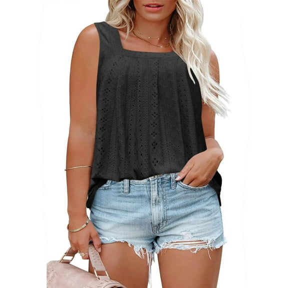 Wycnly Tank Top for Women Tank Tops Plus Size Loose Pleated Lightweight Chiffon Tunic Blouses Trendy Solid Sleeveless Shirt Girls Sleeveless Shirt