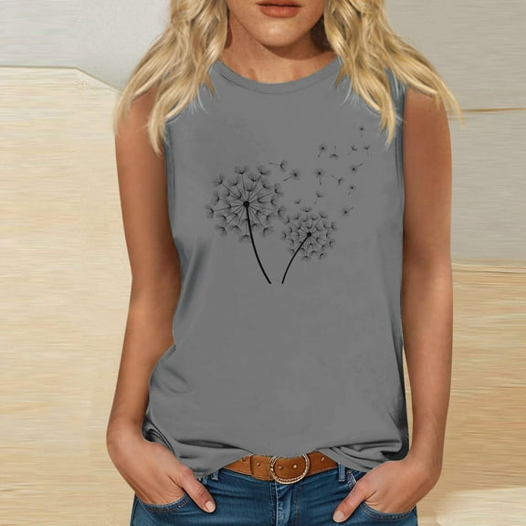 Wycnly Tank Top for Women Tank Tops Women Loose Fit Breathable Comfy Tank Tops Tees Casual Dandelion Print Sleeveless T-shirt Ladies Sleeveless Shirt