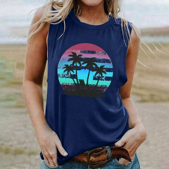 Wycnly Tank Top for Women White Tank Top Summer Hawaiian Loose Going out Tank Tops Cute Sunset Graphics Sleeveless Tee Tops Ladies Sleeveless Shirt