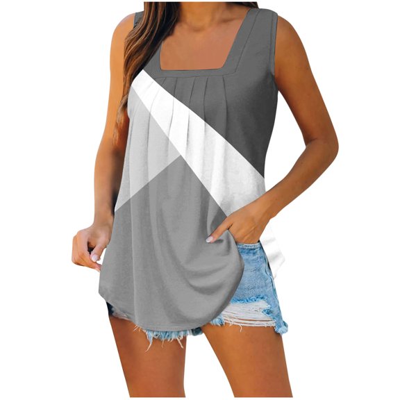 Wycnly Tank Top for Women Womens Tank Tops Loose Fit Lightweight Pleated Tunic Blouses Cute Color Block Sleeveless Tees Ladies Sleeveless Shirt