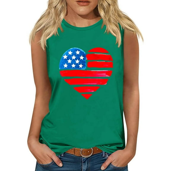 Wycnly Tank Top for Women Womens Tops Independence Day Loose Fourth of July Patriotic Shirts Cute Heart Print Sleeveless Tees Ladies Sleeveless Shirt