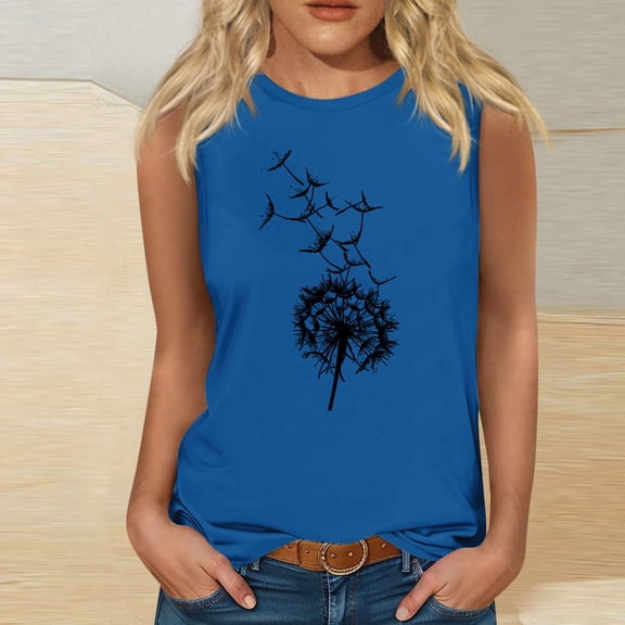 Wycnly Tank Top for Women Womens Tops Loose Fit Breathable Workout Tank Tops Tees Cute Dandelion Print Sleeveless Top Ladies Sleeveless Shirt