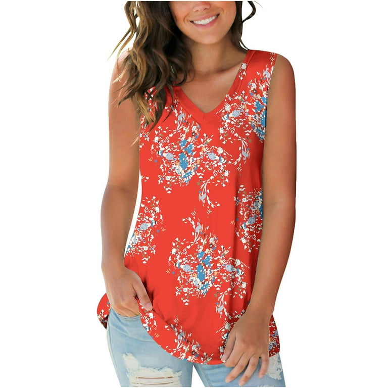 Wycnly Tank Tops Floral V-Neck Sleeveless T Shirts for Women