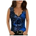 thumbnail image 1 of Wycnly Tank Tops Rose Graphics V-Neck Sleeveless T Shirts for Women Vintage Lace Trim Slim Fit Metal Strap Tunic Blouses Blue XXL Clothes, 1 of 6