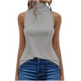 thumbnail image 1 of Wycnly Tank Tops Solid Half High Neck Sleeveless T Shirts for Women Casual Basic Ruched Tunic Vest Blouses Gray M Clearance Clothes, 1 of 7