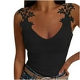 thumbnail image 1 of Wycnly Tank Tops Solid V-Neck Sleeveless T Shirts for Women Sexy Slim Fit Going Out Lace Trim Strap Vest Blouses Black XL Clothes, 1 of 7