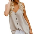 thumbnail image 1 of Wycnly Tank Tops for Women Casual Button Down Loose Fit Spaghetti Strap Tops Camisole Tank Summer Solid V-Neck Sleeveless Shirts Fashion Blouses Khaki s, 1 of 7