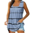 thumbnail image 1 of Wycnly Tank Tops for Women Lightweight Comfy Loose Pleated Swing Trendy Tunic Tank Tops Summer Striped Print Square Neck Sleeveless Shirts Fashion Blouses Navy m, 1 of 5