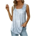 thumbnail image 1 of Wycnly Tank Tops for Women Loose Pleated Swing Lightweight Tunic Vest Tops Summer Floral Print Square Neck Sleeveless Shirts Fashion Blouses Light Blue s, 1 of 5