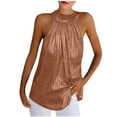 thumbnail image 1 of Wycnly Tank Tops for Women Party Club Sexy off Shoulder Sequin Pleated Swing Vest Tops Summer Solid Halter Sleeveless Shirts Fashion Blouses Coffee XL, 1 of 6